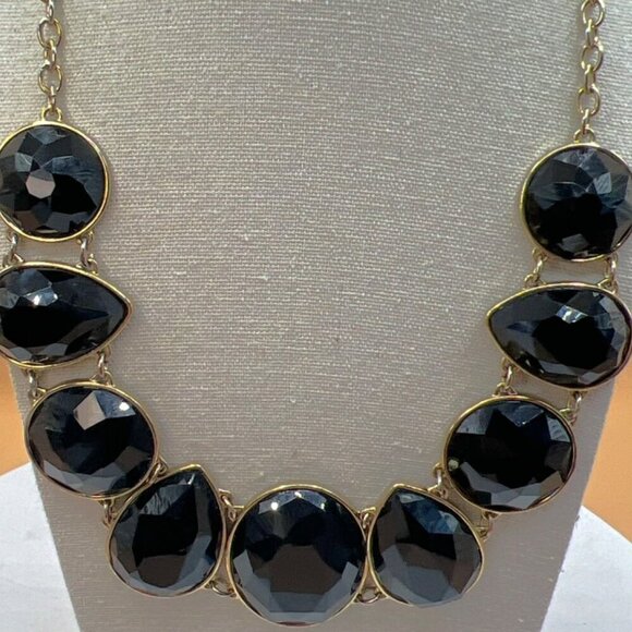 Chunky Black Faux Gemstone Statement Necklace    B86 - Picture 1 of 7